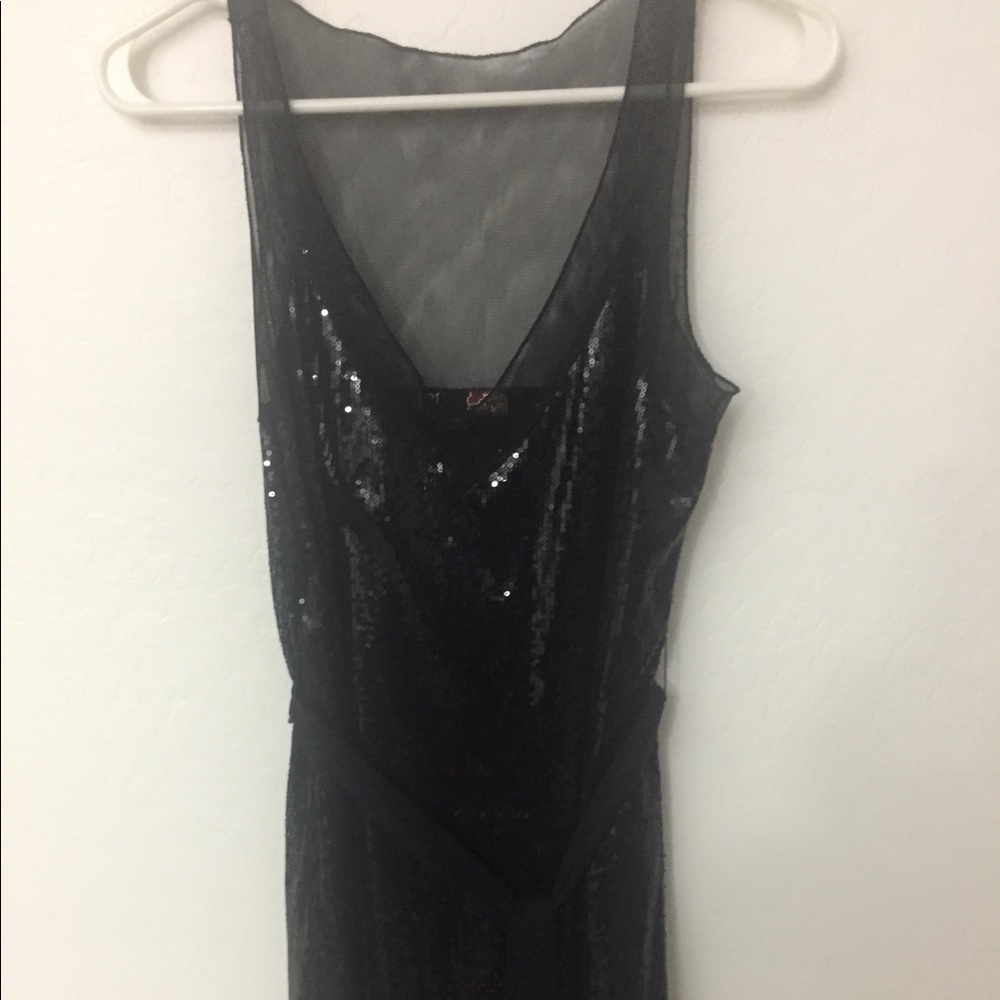 Black shiny sequin dress with tie